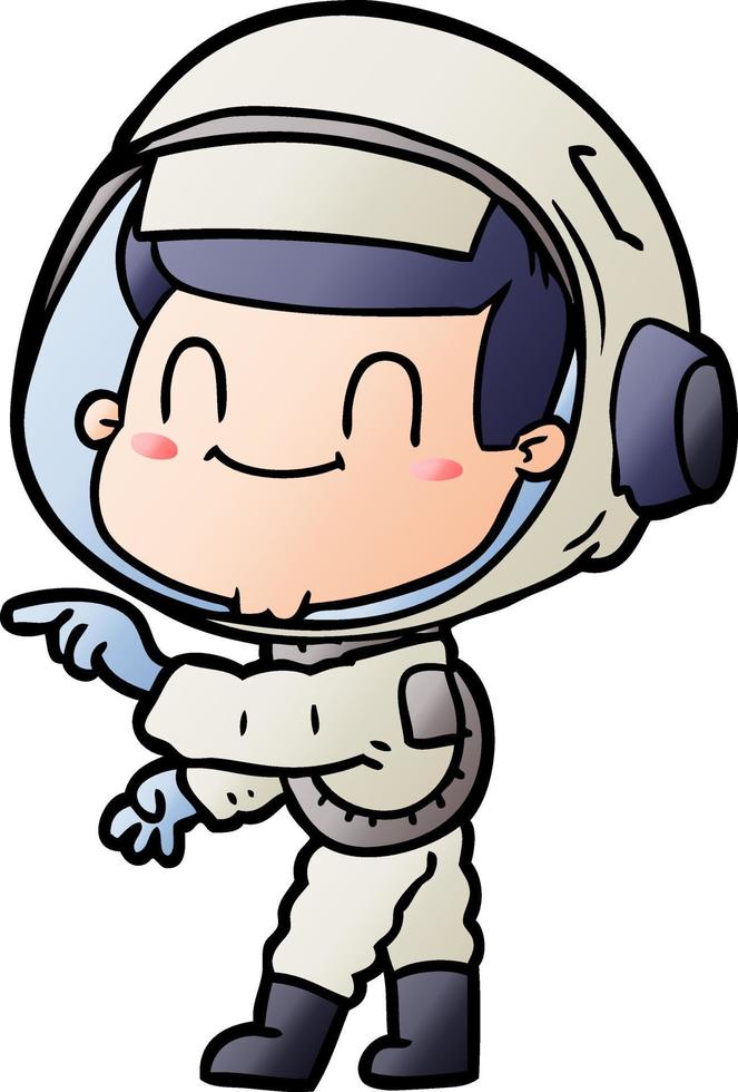 Lycklig tecknad serie astronaut man vektor
