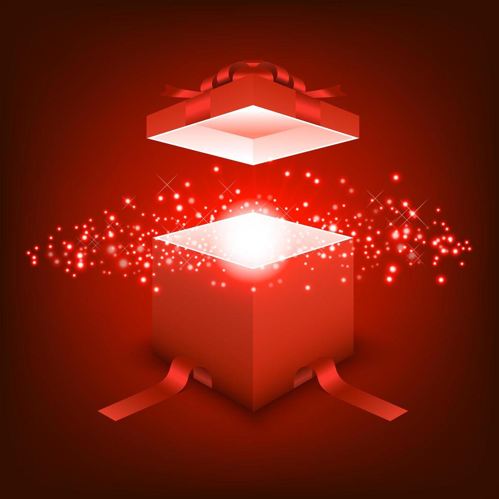 öppen presentförpackning med rött ljus vektor