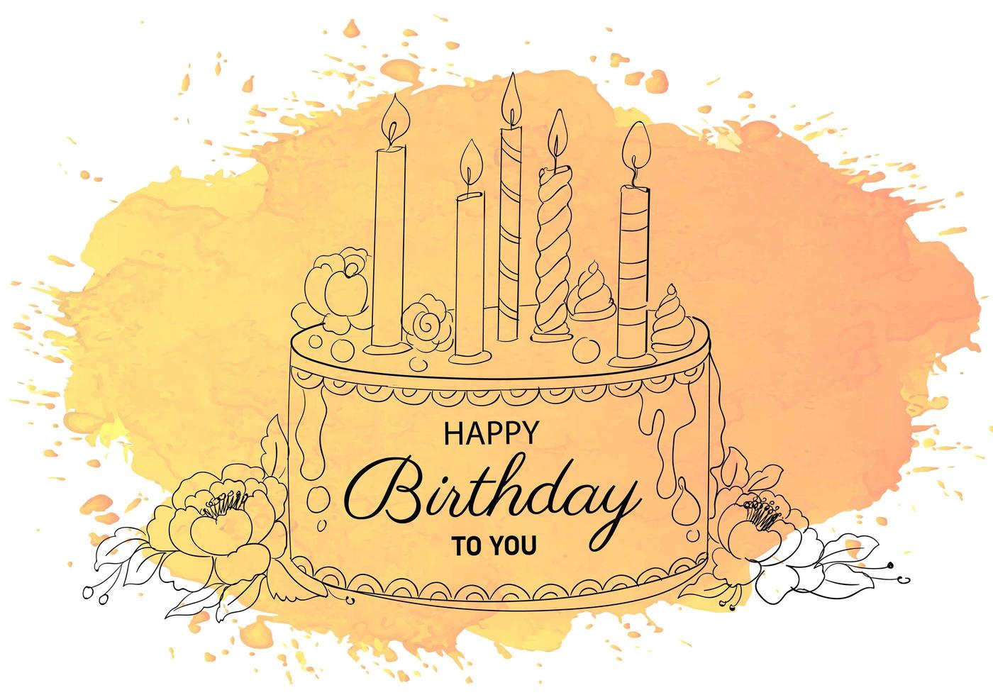 Grattis på födelsedagen dekorativ tårta med ljus skiss vektor