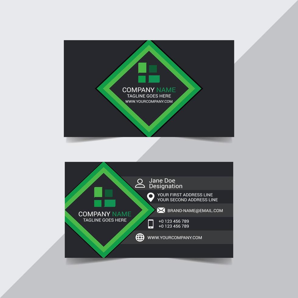 svart och grön diamant visitkortsmall vektor