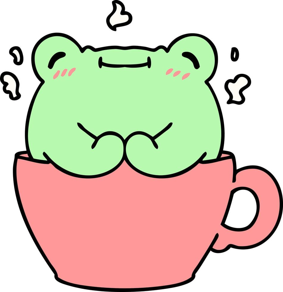 Cartoon eines niedlichen Frosches, der in einer Kaffeetasse sitzt vektor