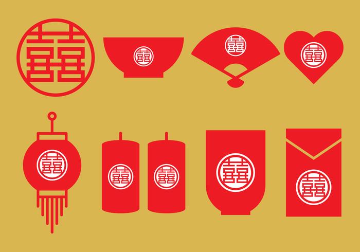 Kinesiska bröllops ikoner vektor