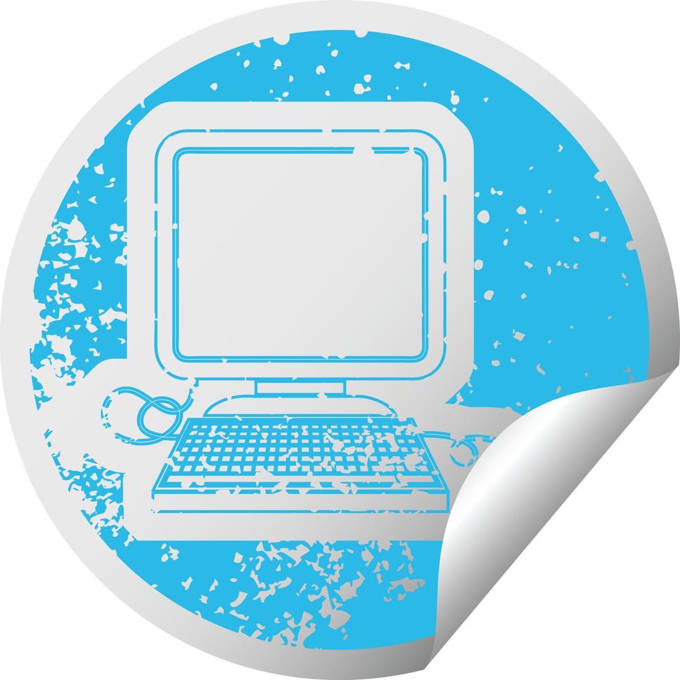 bedrövad klistermärke ikon illustration av en dator med mus vektor