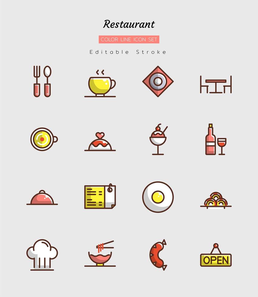 gefüllte Linie Restaurant Symbol Symbol gesetzt vektor