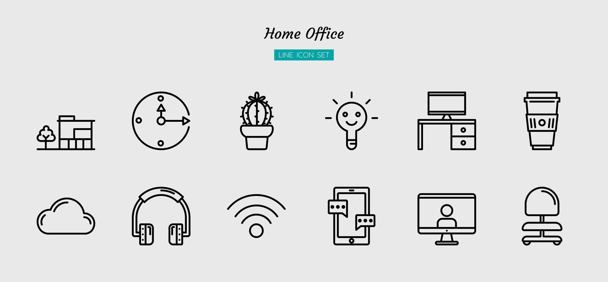 Umriss Home-Office-Symbol Symbolsatz vektor