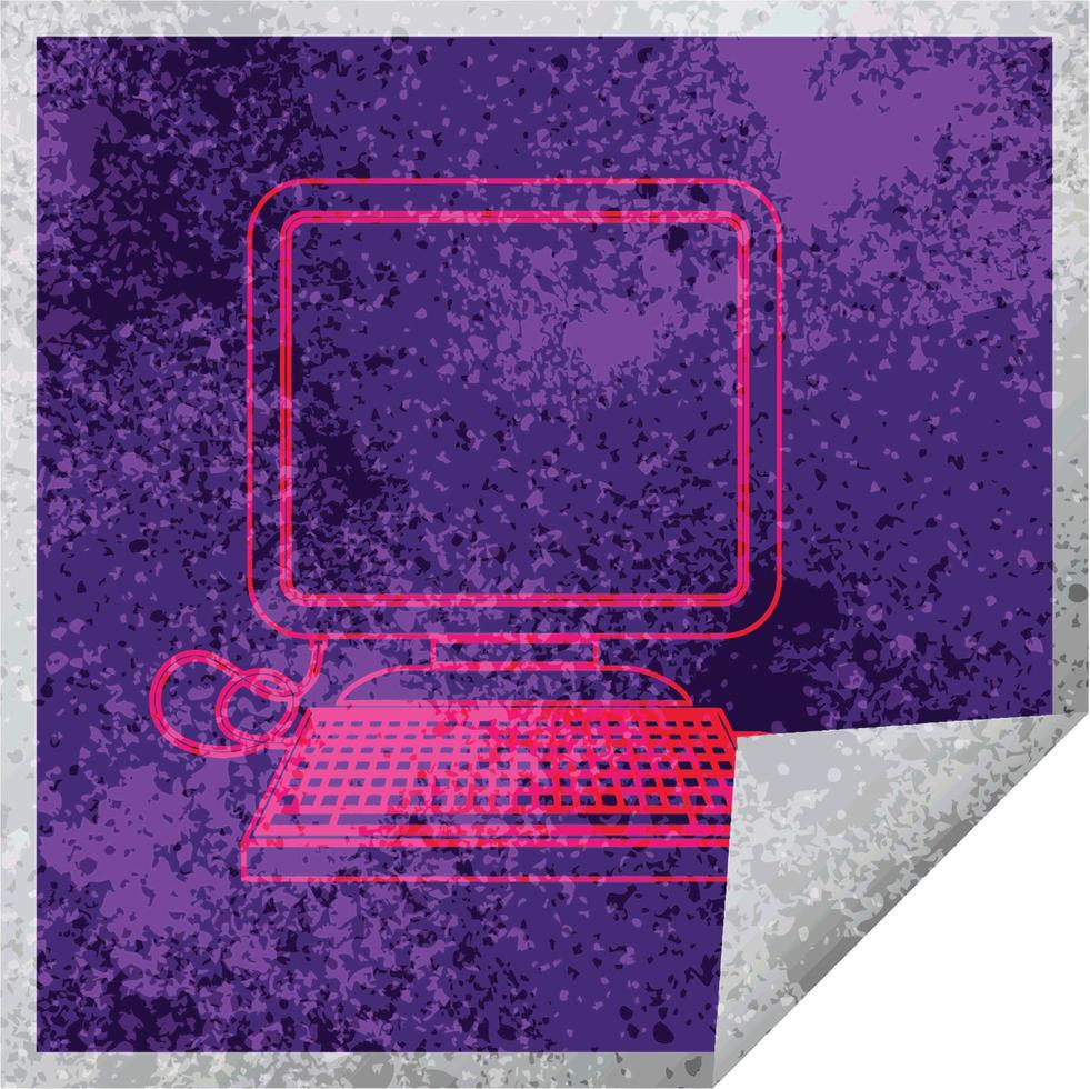 Computer mit Maus und Bildschirm, quadratischer Peeling-Aufkleber vektor