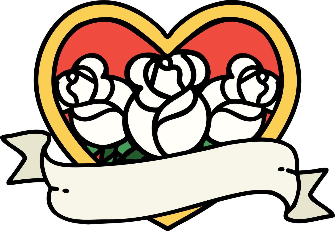 traditionell tatuering av en hjärta och baner med blommor vektor