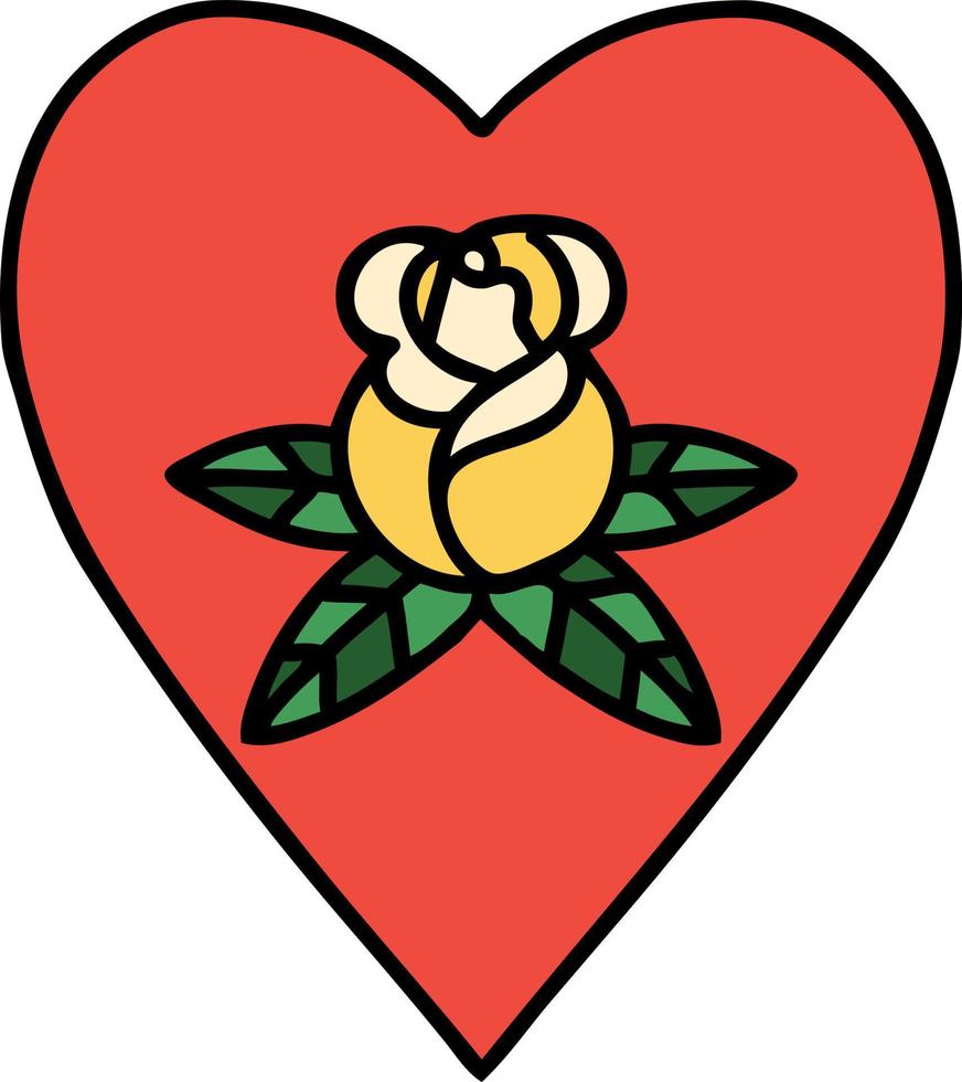traditionell tatuering av en hjärta och blommor vektor