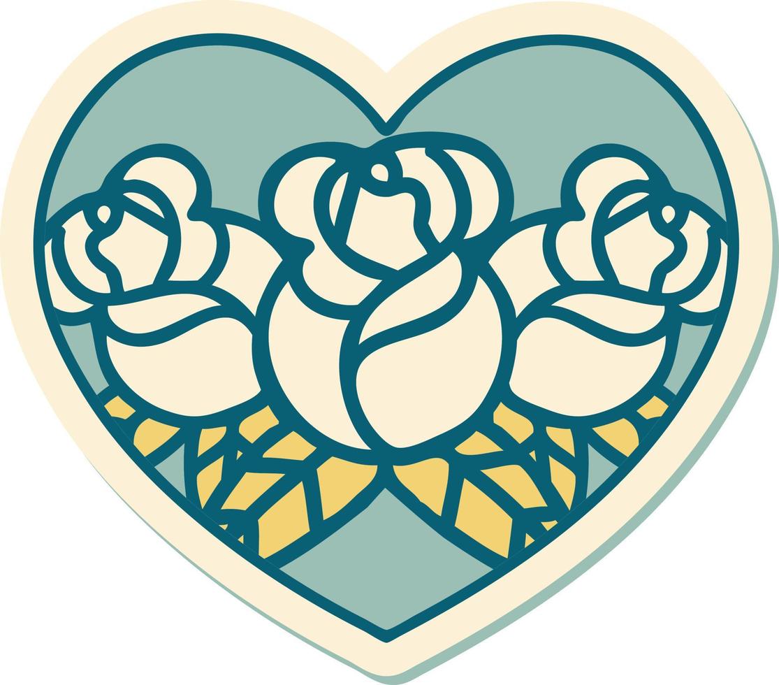 tatuering stil klistermärke av en hjärta och blommor vektor