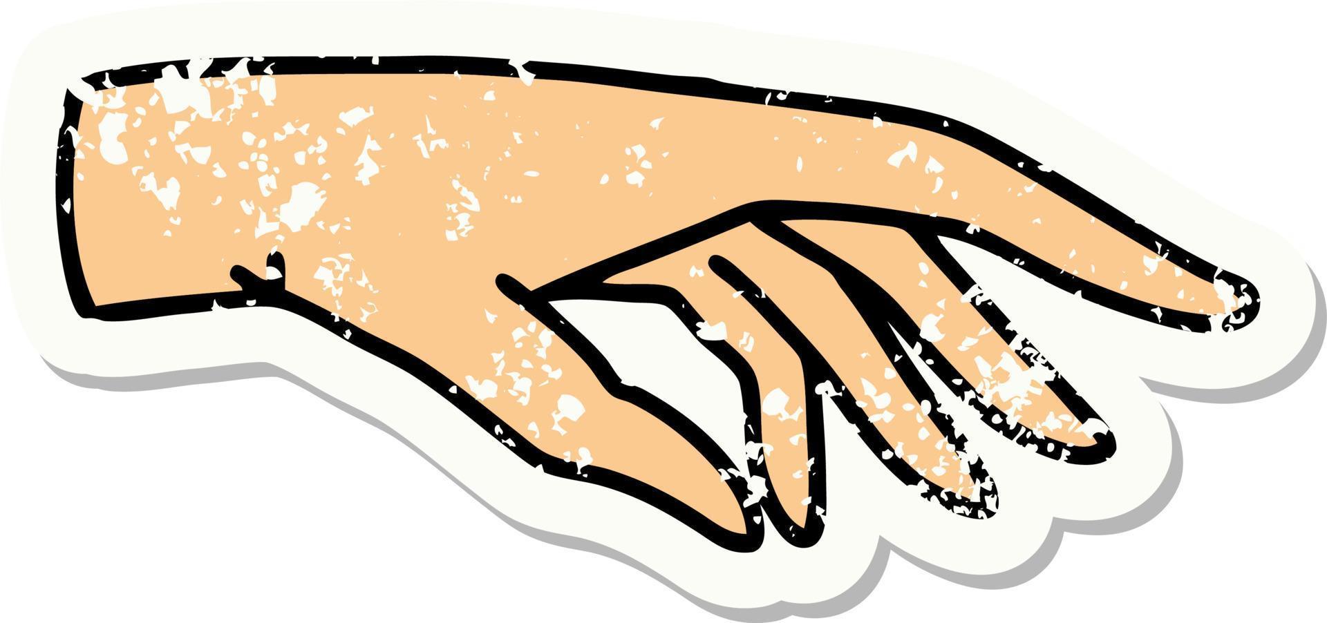 bedrövad klistermärke tatuering i traditionell stil av en hand vektor