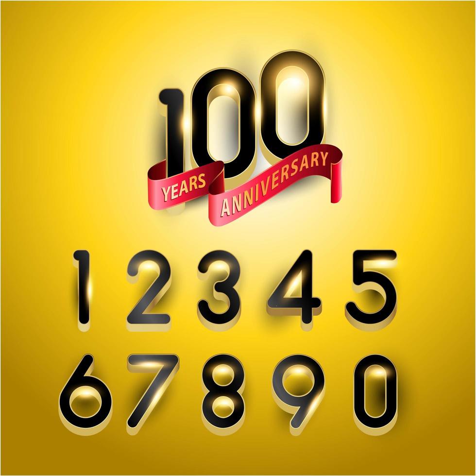 100 Jahre goldene Jubiläumszahlen mit rotem Band vektor
