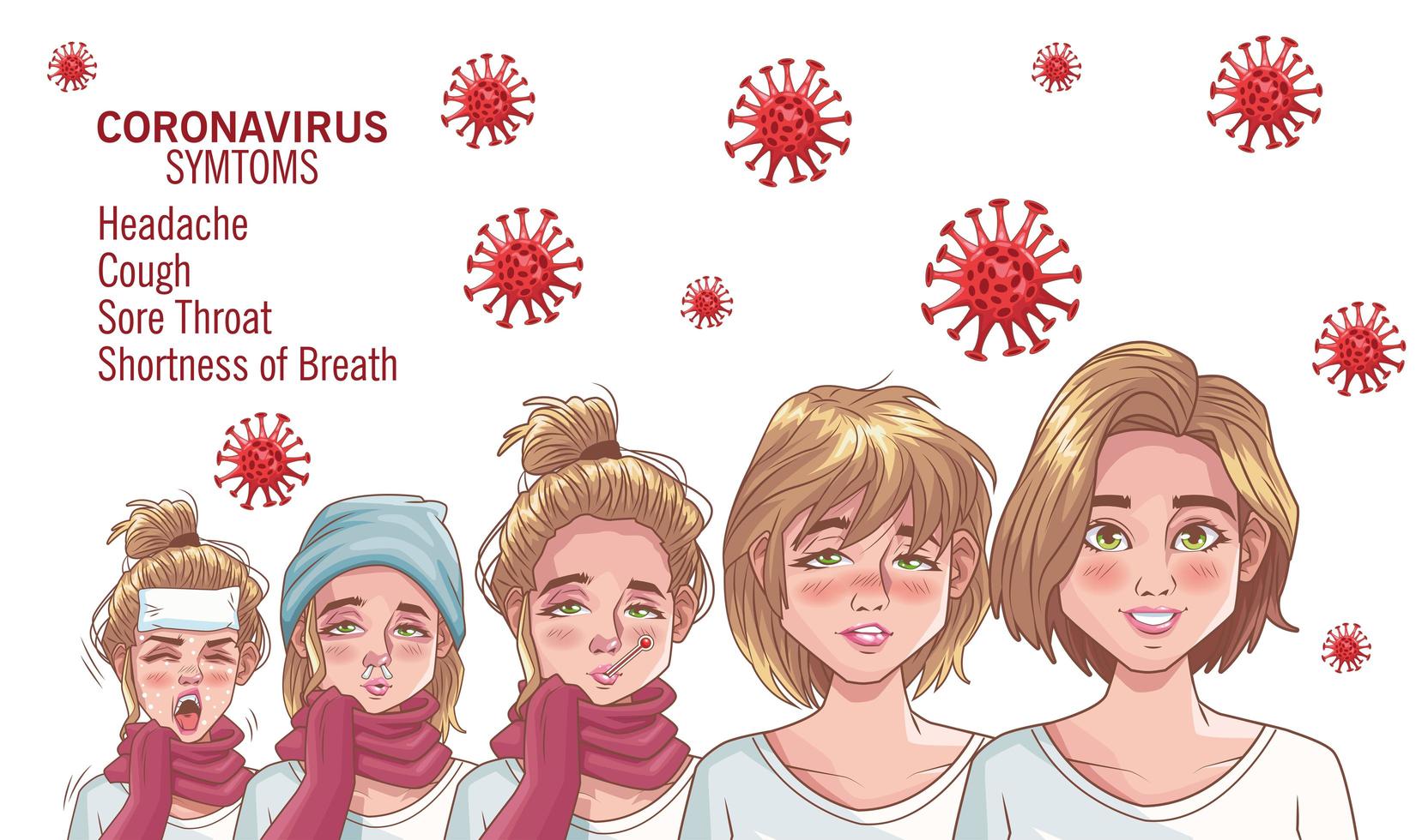 Coronavirus-Infografik mit einer kranken Gruppe von Frauen vektor