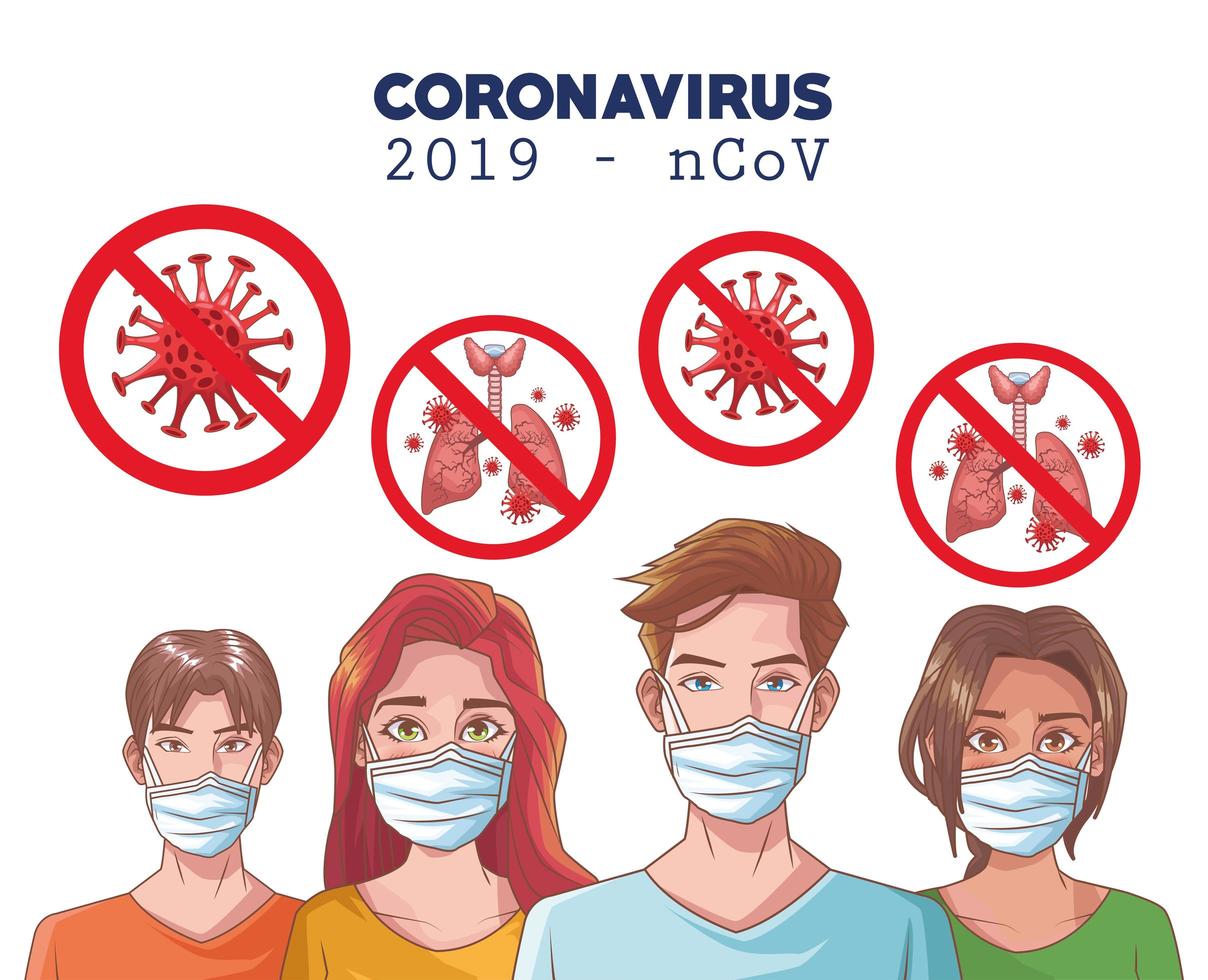 Coronavirus-Infografik mit maskierten Personen vektor