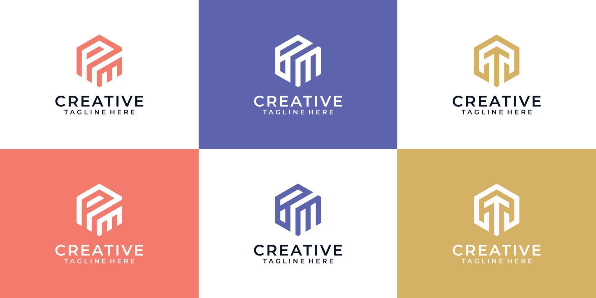 Reihe von abstrakten cleveren Hexagon-Logo-Icon-Design vektor