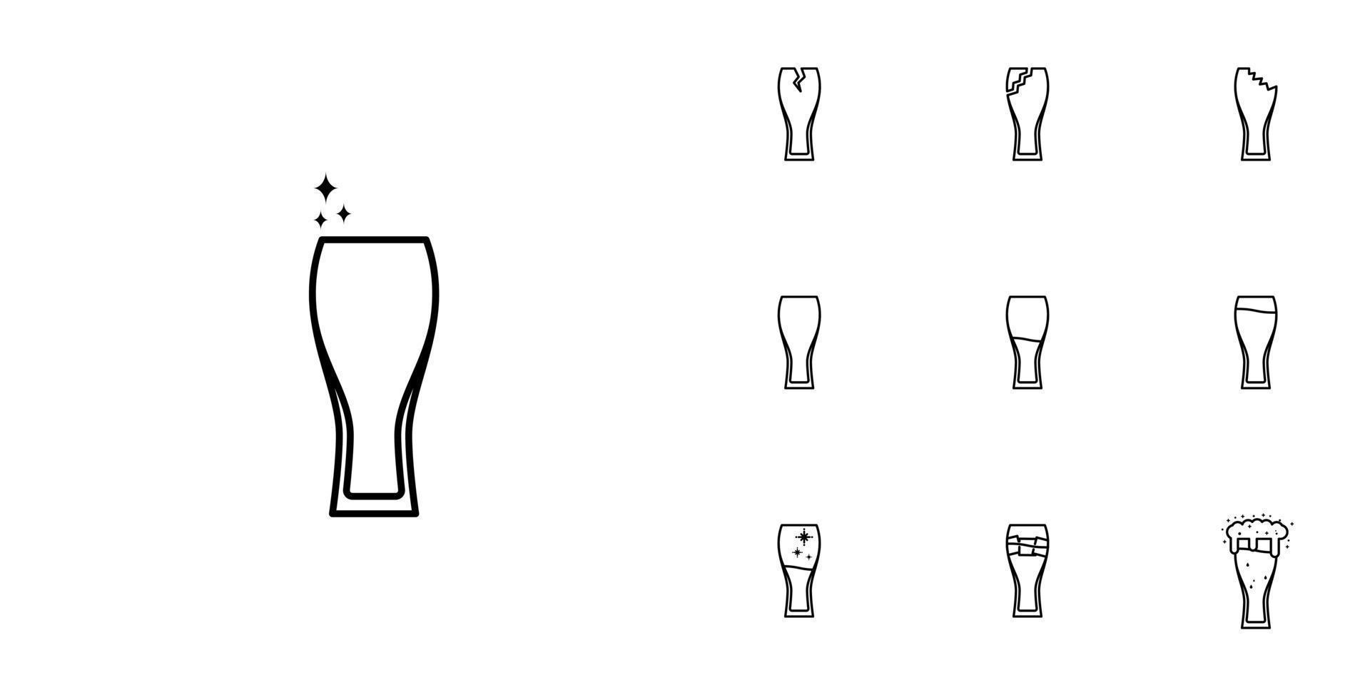 Zehn Sätze von Symbolen für die Wiezenbier-Glaslinie. mit Eiswürfel, Soda, Schaum und kaltem Wasser. Einfach, Linie, Silhouette und sauberer Stil. Schwarz und weiß. geeignet für Symbole, Zeichen, Icons oder Logos vektor