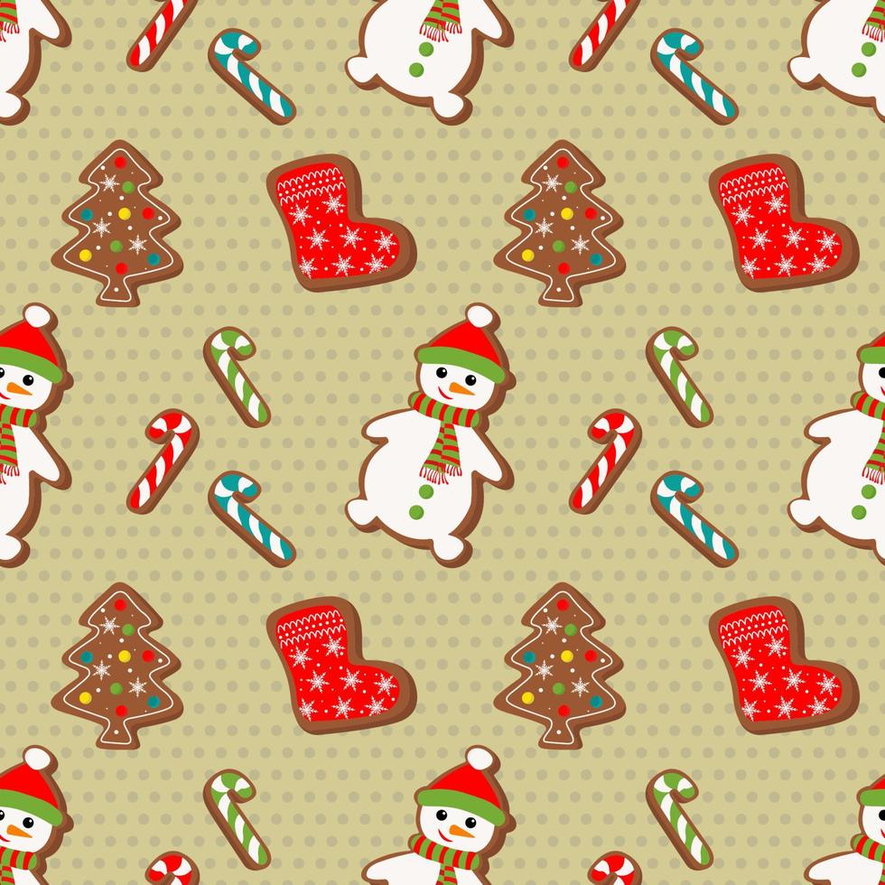 vinter- jul sömlös mönster med pepparkaka man och småkakor på en ljus bakgrund. symboler av en Lycklig ny år och jul. Hem dekorationer, gåva omslag papper, täcker, tyger. vektor