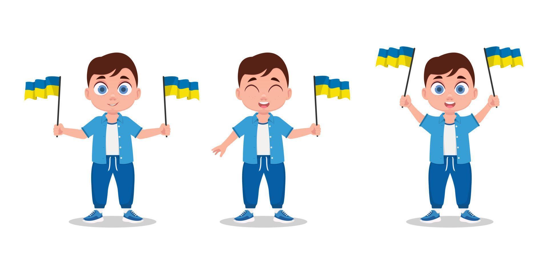 barn med de flagga av ukraina i hans hand. pojke med en flagga vektor