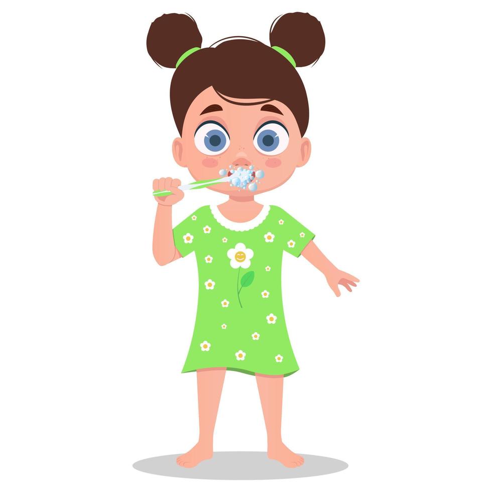 Kind im Schlafanzug putzt sich die Zähne vektor