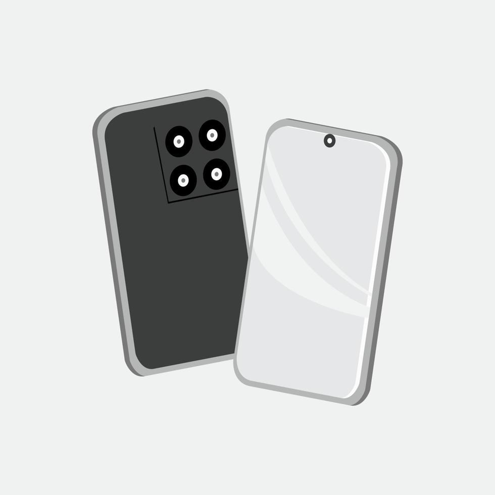 3d mobil telefon med grå främre och tillbaka vektor
