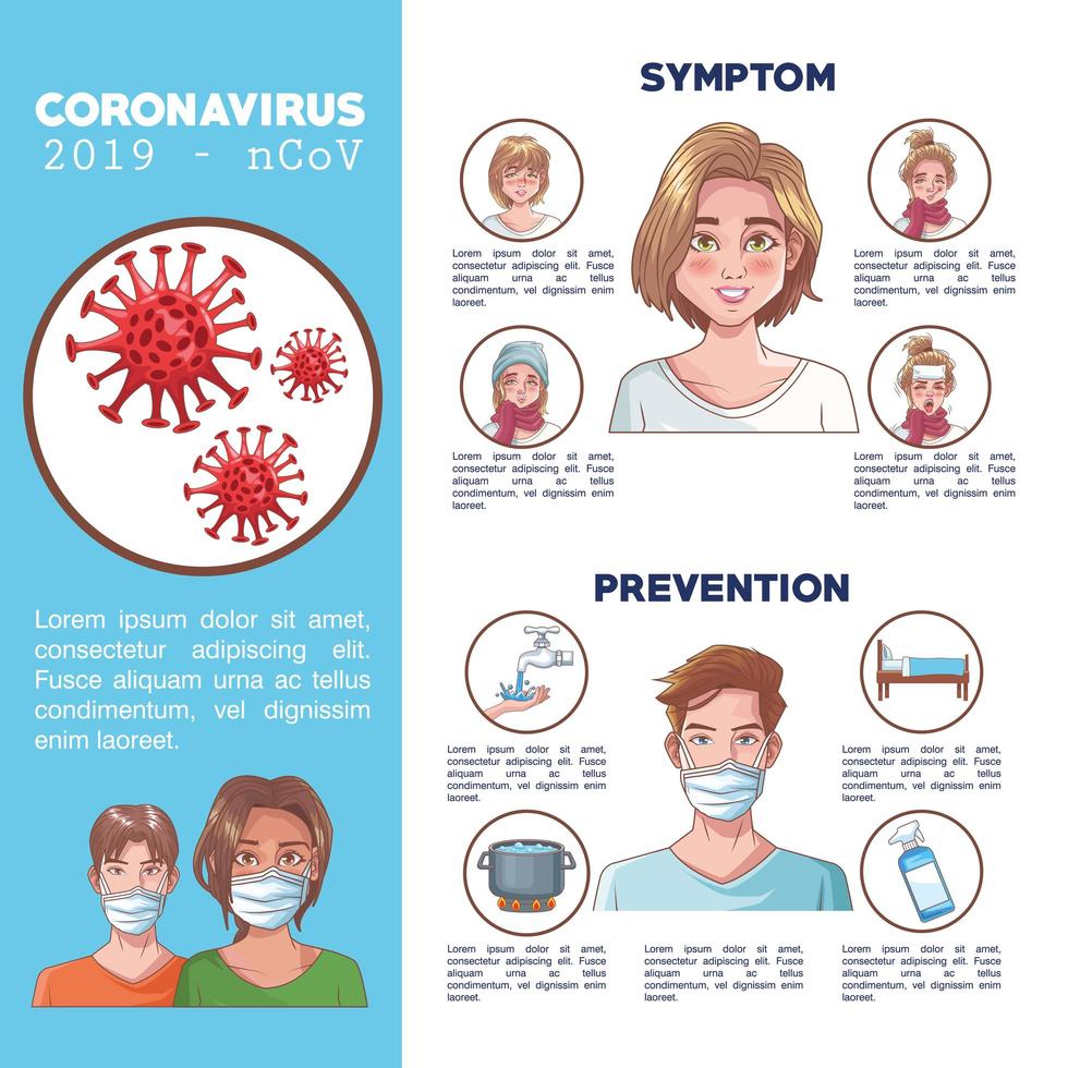 Coronavirus-Infografik mit Symptomen und Prävention vektor