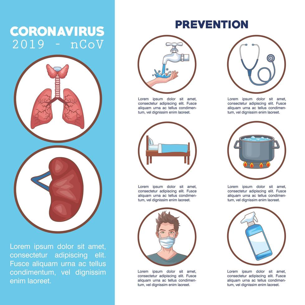 Coronavirus-Infografik mit Präventionssymbolen vektor