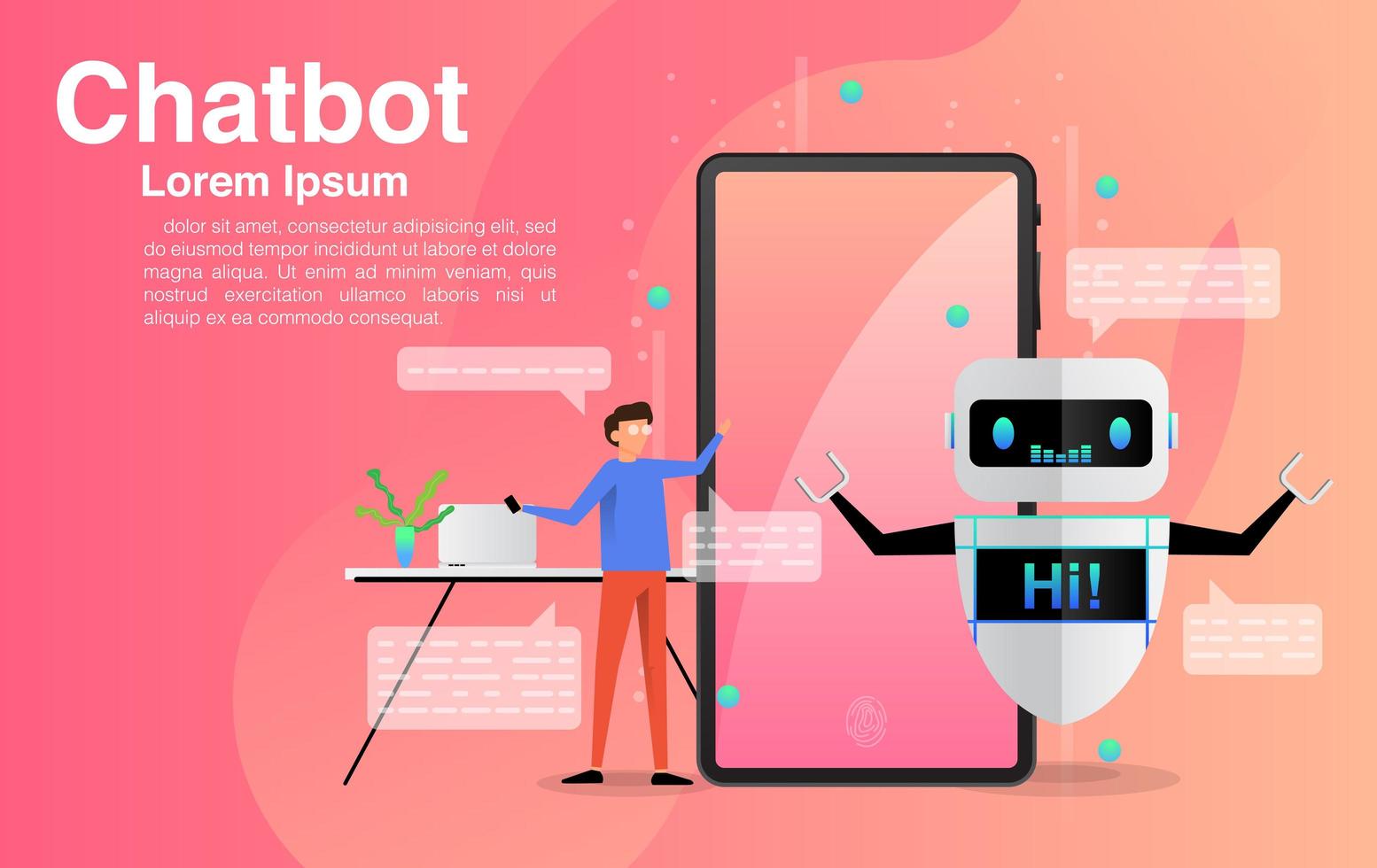 man chattar med chatbot-applikationen vektor