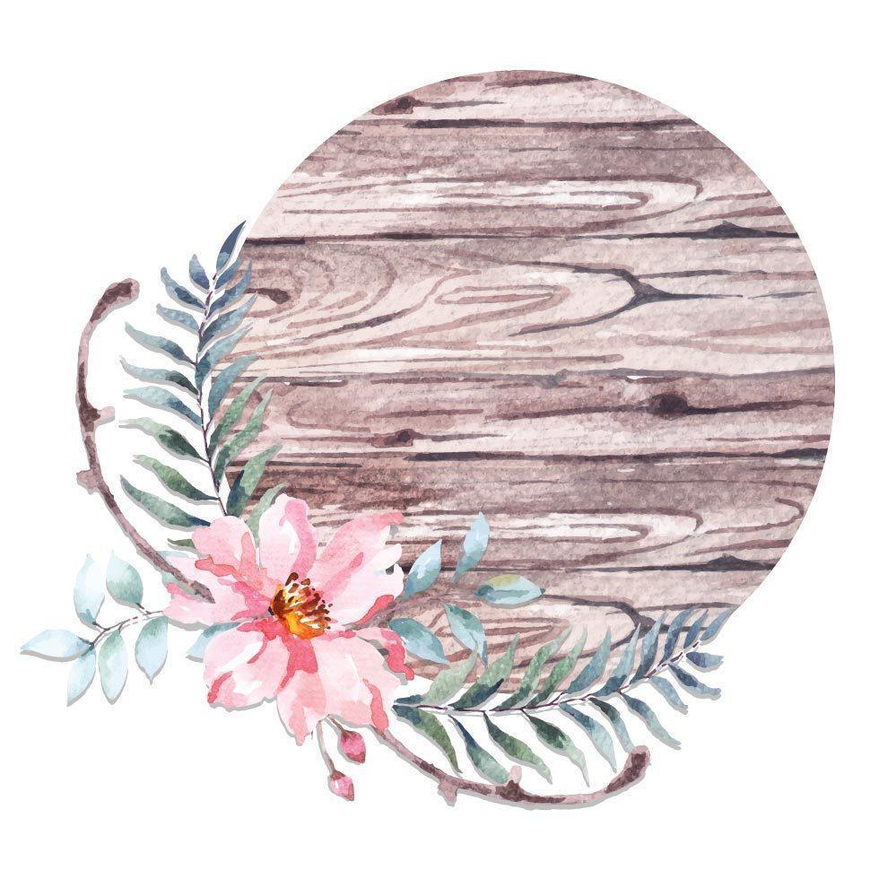 akvarell cirkulär träskylt dekorerad med blommor vektor