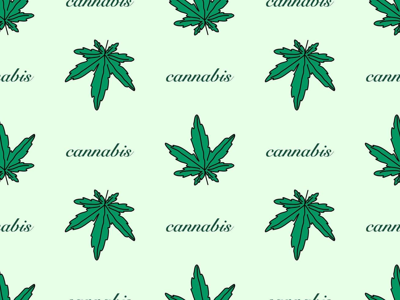 nahtloses muster der cannabiszeichentrickfigur auf grünem hintergrund vektor