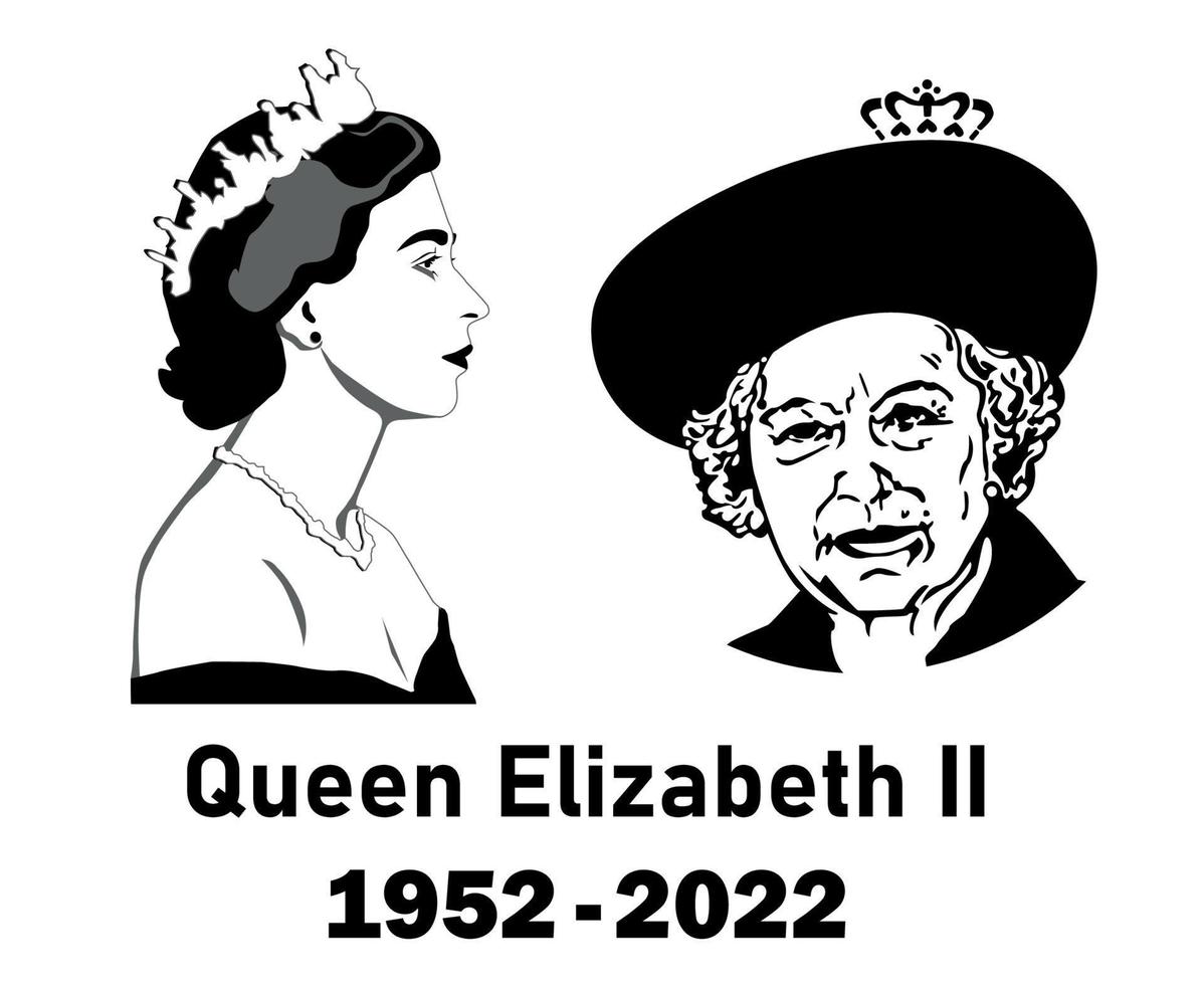 queen elizabeth face portrait 1952 2022 schwarz britisch vereinigtes königreich national europa vektorillustration abstraktes gestaltungselement vektor