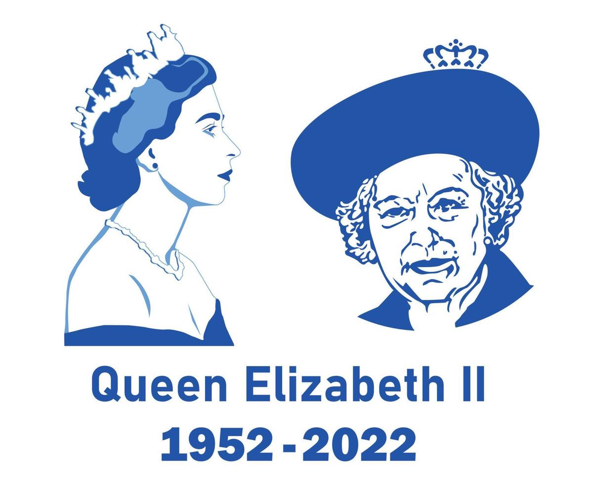 drottning Elizabeth ansikte porträtt 1952 2022 blå brittiskt förenad rike nationell Europa vektor illustration abstrakt design element
