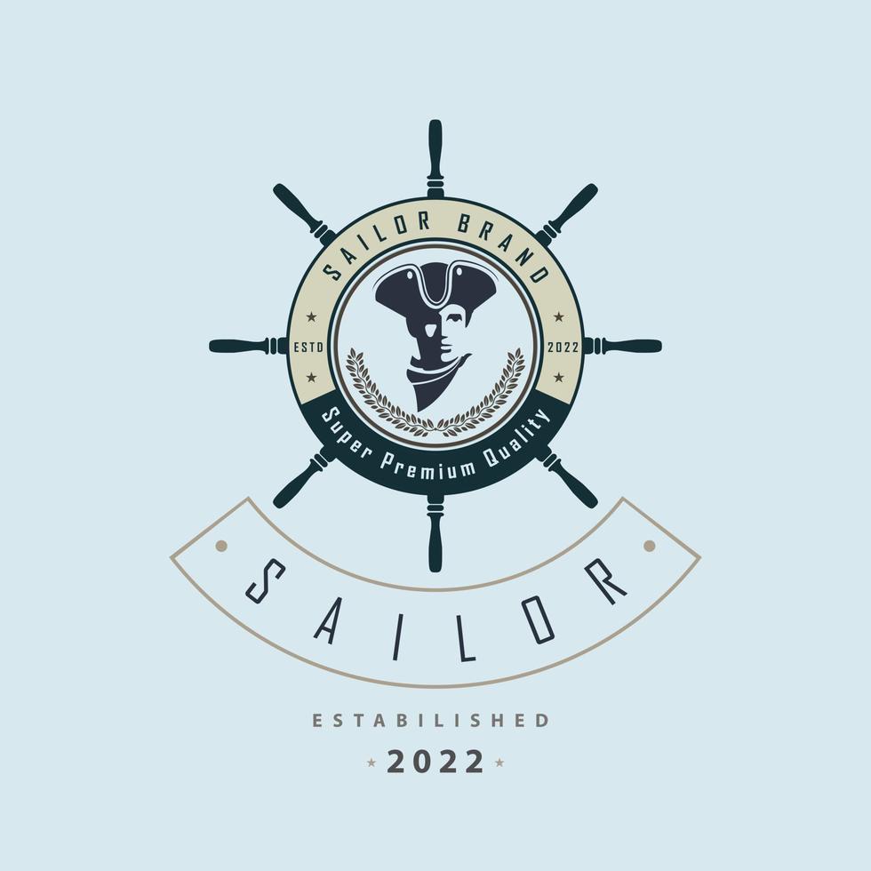 sjöman kapten fartyg hjul logotyp mall design vektor för varumärke eller företag och Övrig