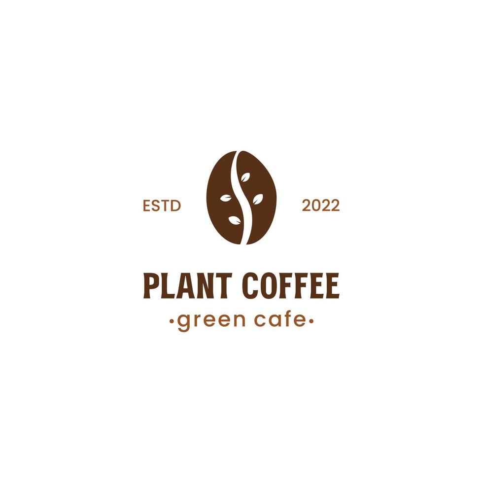 grön Kafé logotyp design årgång, kaffe böna kombinera med växt logotyp begrepp vektor
