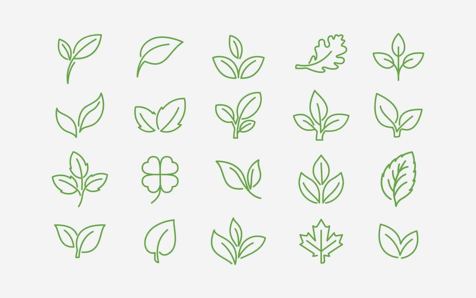grön blad ekologi natur element i linjär vektor ikon uppsättning, blad ikon packa, grön blad ekologi natur element vektor