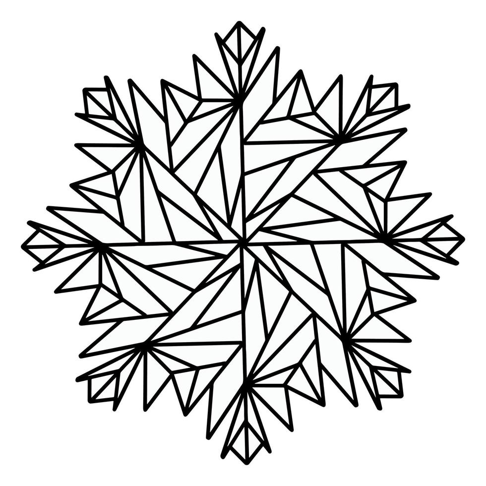Vektor-Illustration einer geometrischen Schneeflocke auf einem weißen Hintergrund isoliert. abstraktes wintermuster für symbole, dekor und weihnachtsdekorationen vektor
