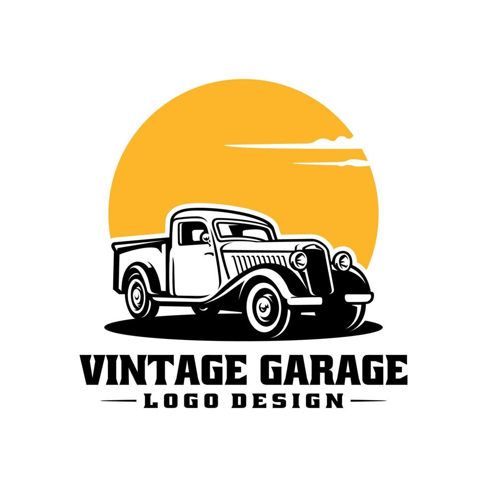 Oldtimer-Retro-LKW-Illustrations-Logo-Vektor vektor