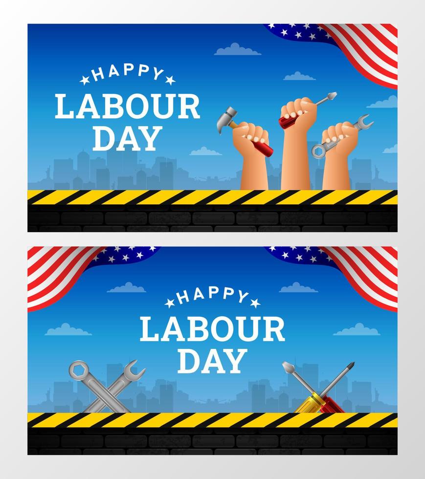 Happy Labor Day Hintergrund mit gelben Streifen und Werkzeugen vektor