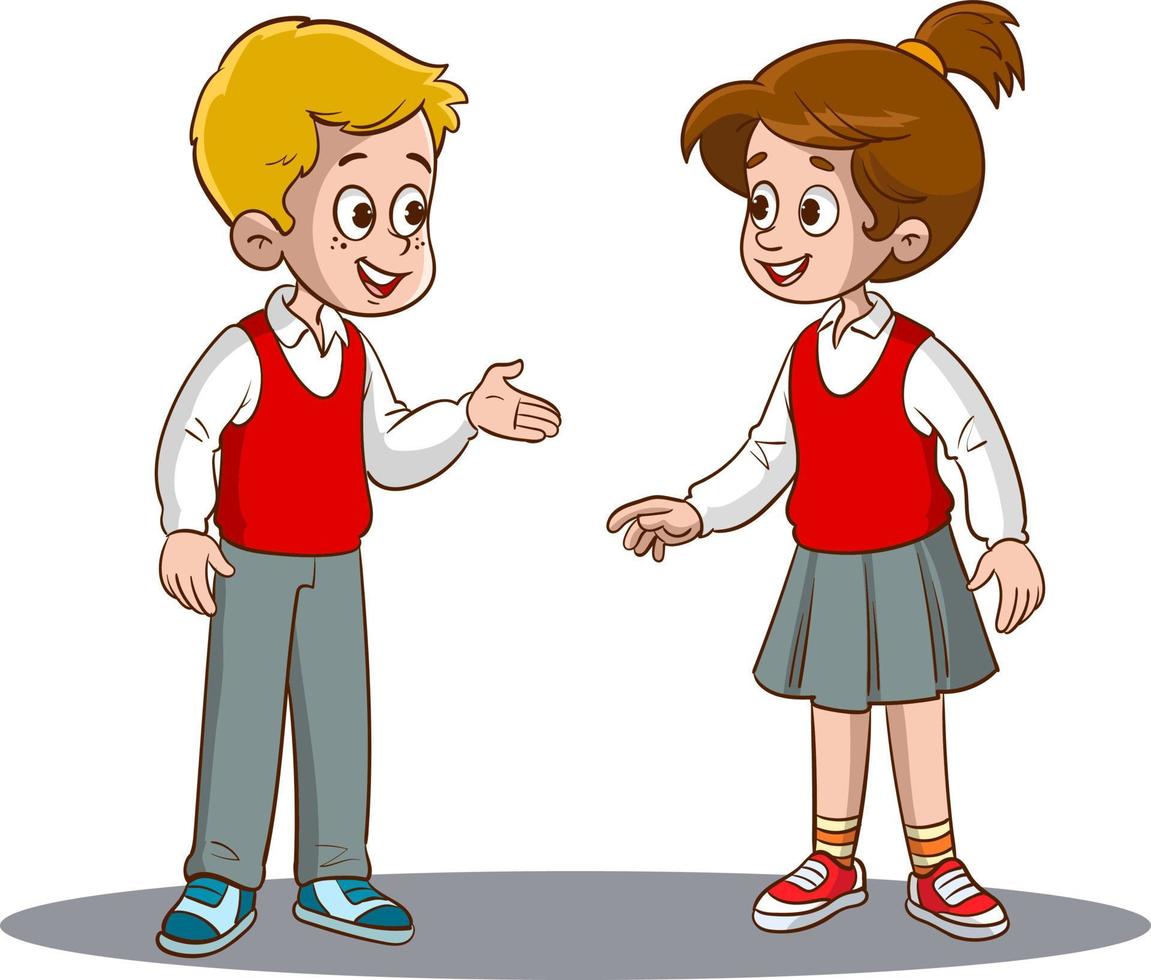 vektor illustration av pojke och flicka studenter talande till varje Övrig