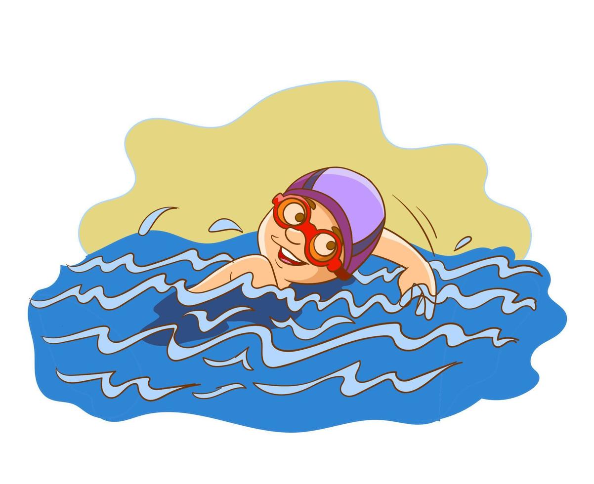 Süßer kleiner Junge schwimmt im Sommerurlaub unter Wasser, Vektorgrafik vektor