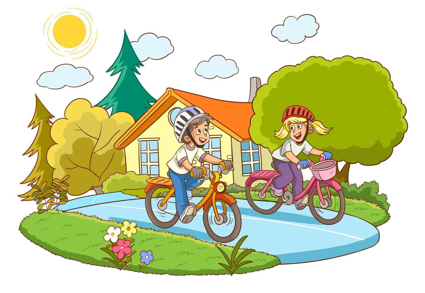 Lycklig liten barn ridning cykel. vektor illustration