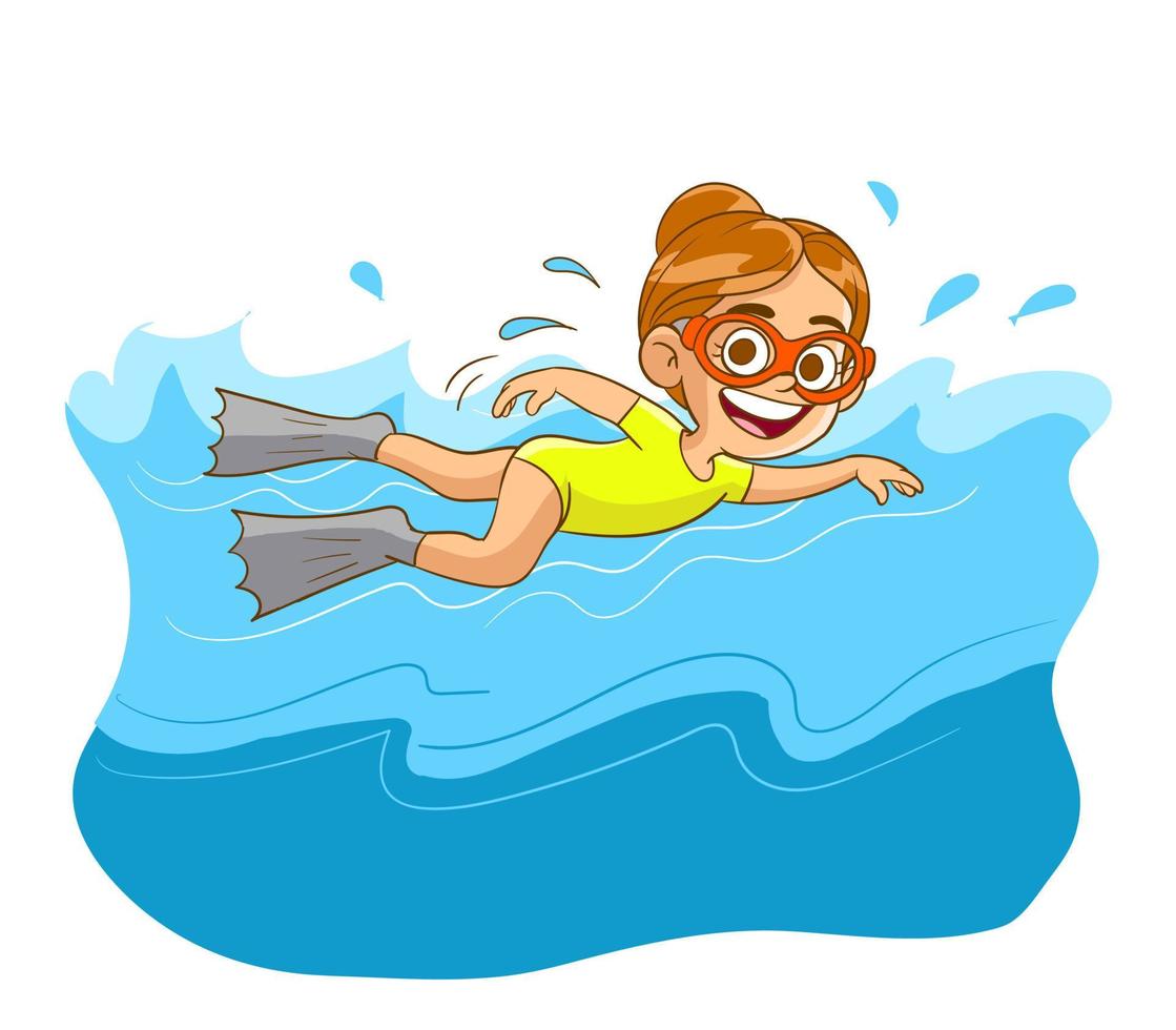 söt liten unge flicka simning i de hav på sommar semester.vektor illustration vektor