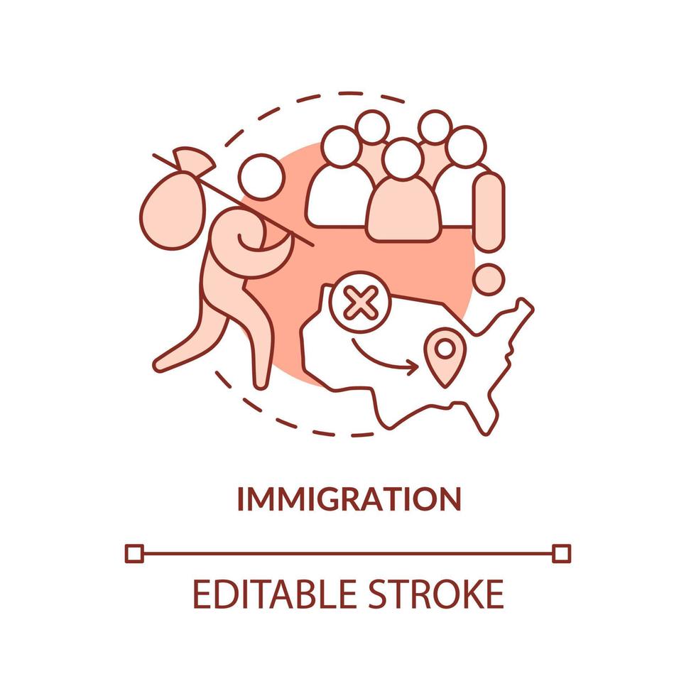 invandring terrakotta begrepp ikon. utlänningar social problem. överbefolkning orsak abstrakt aning tunn linje illustration. isolerat översikt teckning. redigerbar stroke. vektor
