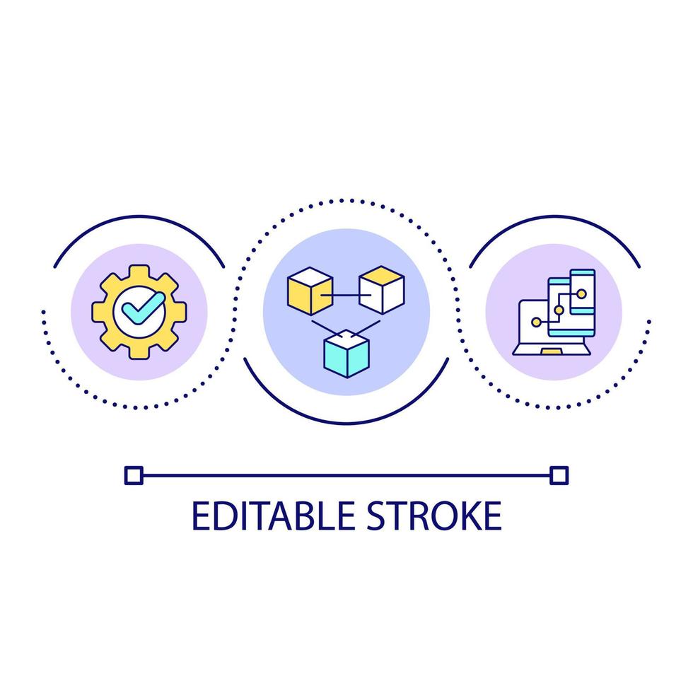 Symbol für das Konzept der Multi-Device-Strategieschleife. mehrere plattformen abstrakte idee dünne linie illustration. Anwendung, Softwareoptimierung. isolierte Umrisszeichnung. editierbarer Strich. vektor