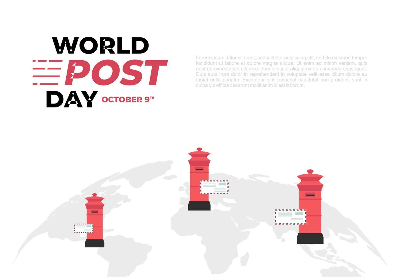 värld posta dag med röd låda och jord Karta berömd på oktober 9:e. vektor