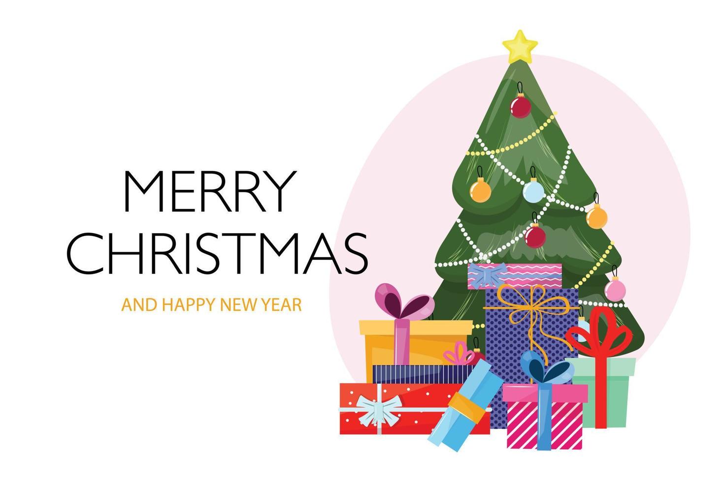 jul illustration med en skön jul träd och gåva lådor. vektor