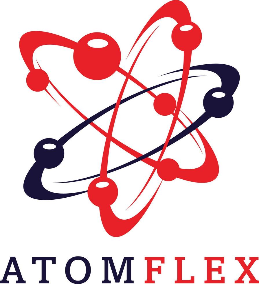 Atom-Logo-Design. symbol der wissenschaftsforschung atom logo vektor symbol illustration. Elektronen drehen sich in Umlaufbahnen um das Atomkernkonzept.