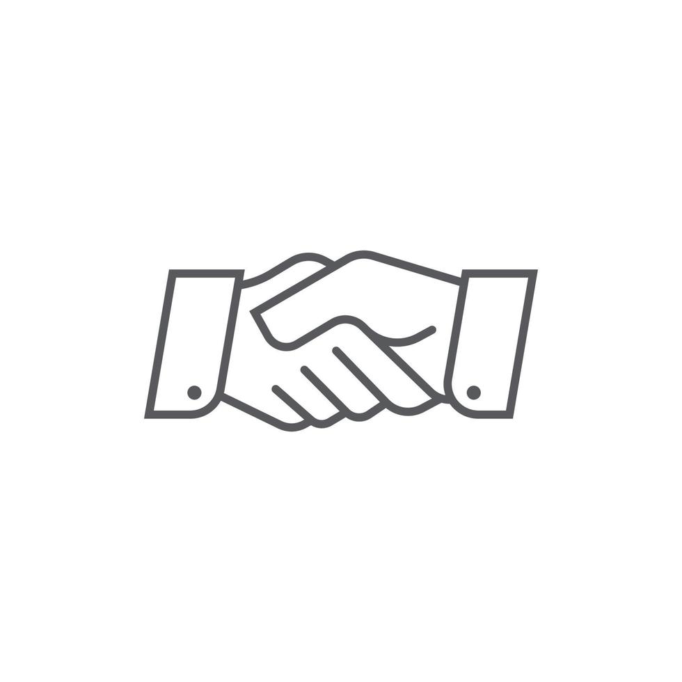 Handshake-Vektorsymbol. Geschäftssymbol lineares Design. Präsentations-, Website- oder App-Elemente. Symbol für Business-Handshake oder Vertragsvereinbarung. Vereinbarungssymbol. Nächstenliebe-Symbol. Vektor-Illustration vektor