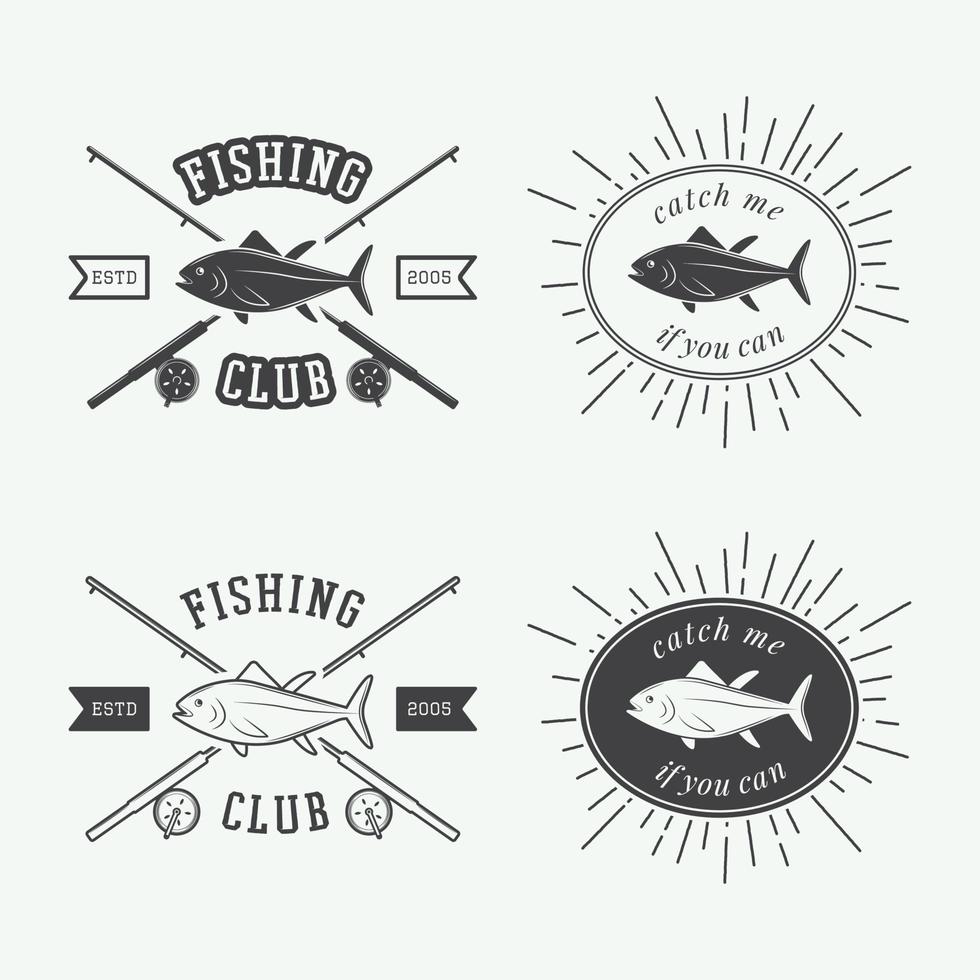 uppsättning av årgång fiske etiketter, logotyp, bricka och design element. vektor illustration