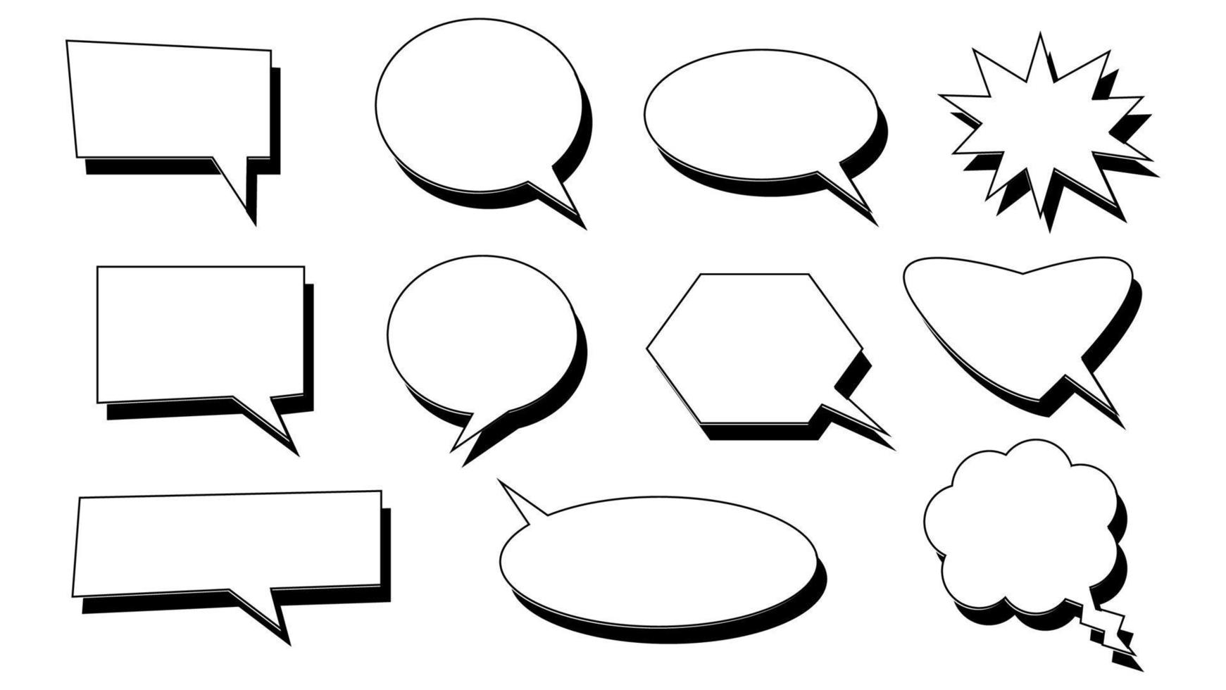 Sprechblasen-Set. leere weiße Cartoon-Chat-Box mit Schatten isoliert auf weißem Hintergrund vektor