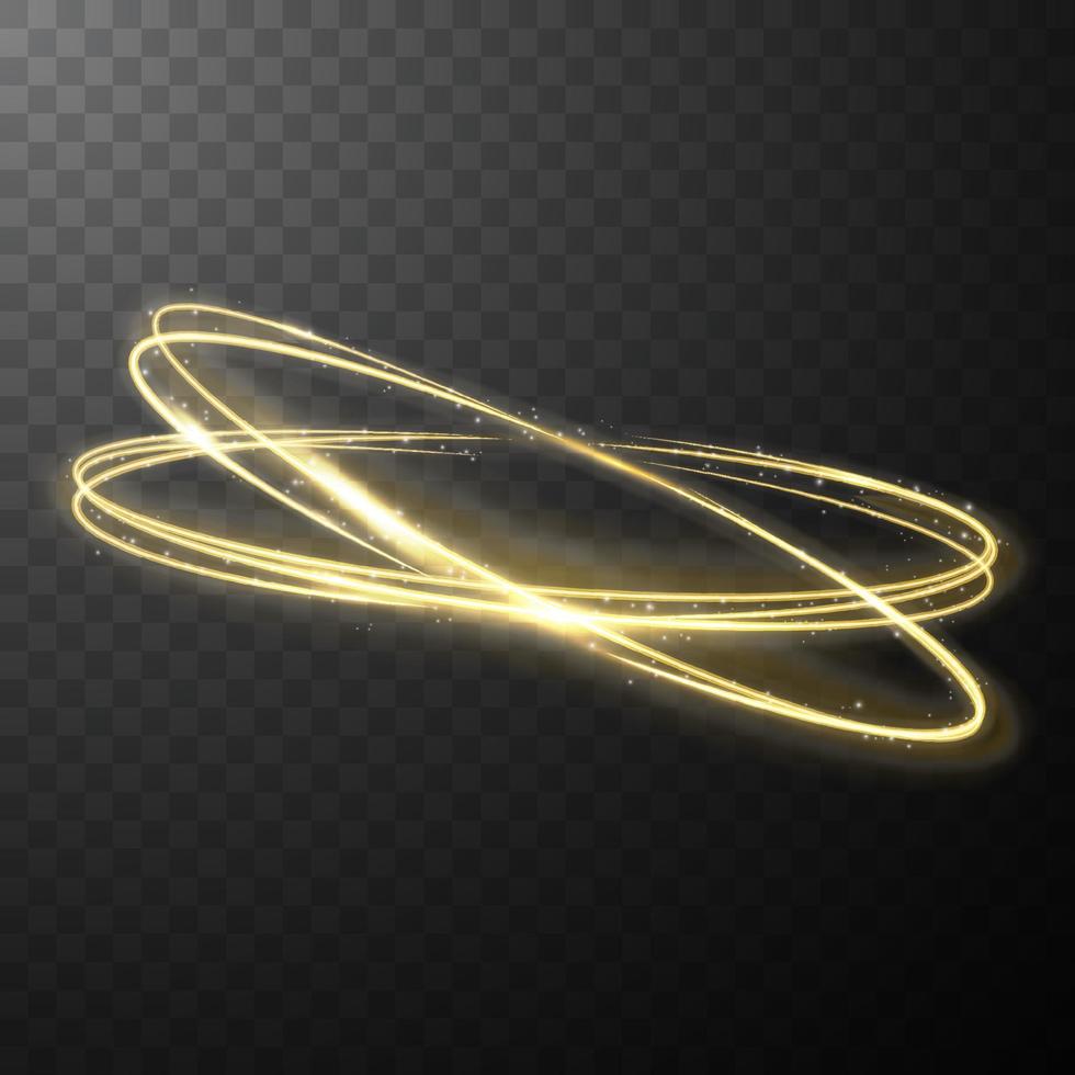 Gelb leuchtende, glänzende Spirallinien, abstrakte Lichtgeschwindigkeit und glänzende Wellenspur vektor