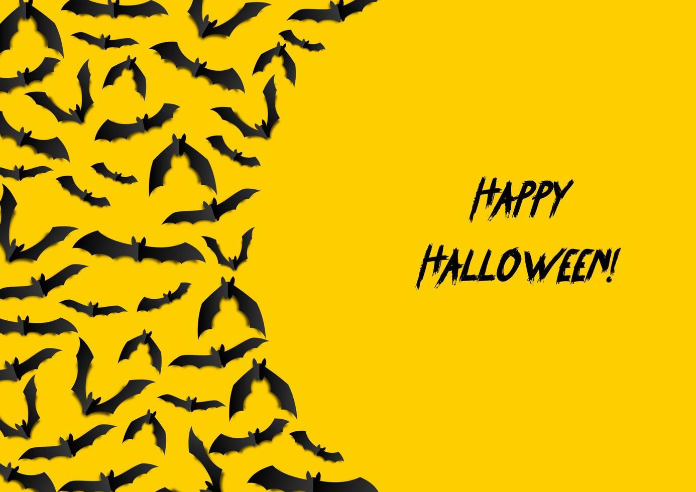 halloween hälsning kort med svart fladdermöss på gul bakgrund vektor